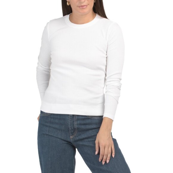 THEORY White Pima Cotton Blend Tiny Long Sleeve Tee - Picture 1 of 2